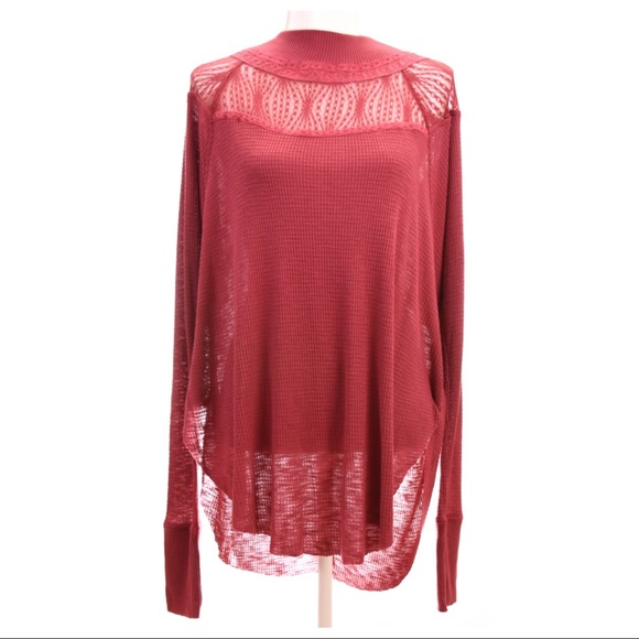 Free People Tops - FREE PEOPLE LAST ONE Waffle Knit Lace Neck Top